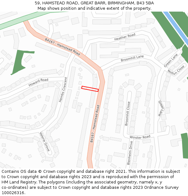 59, HAMSTEAD ROAD, GREAT BARR, BIRMINGHAM, B43 5BA: Location map and indicative extent of plot