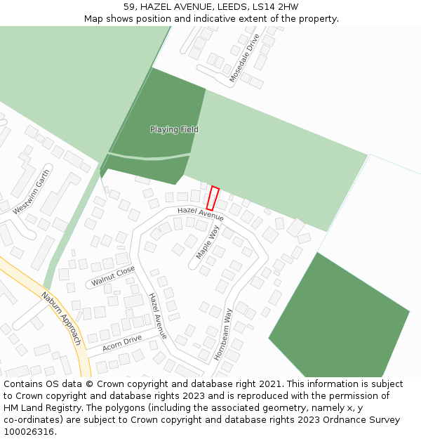 59, HAZEL AVENUE, LEEDS, LS14 2HW: Location map and indicative extent of plot