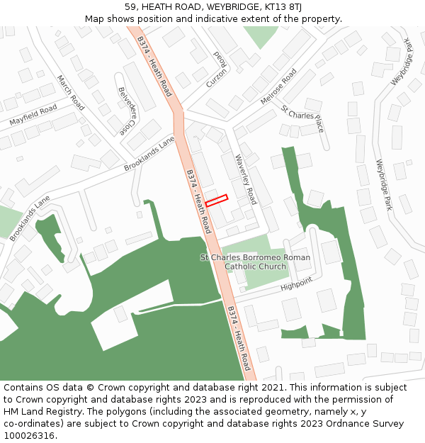 59, HEATH ROAD, WEYBRIDGE, KT13 8TJ: Location map and indicative extent of plot