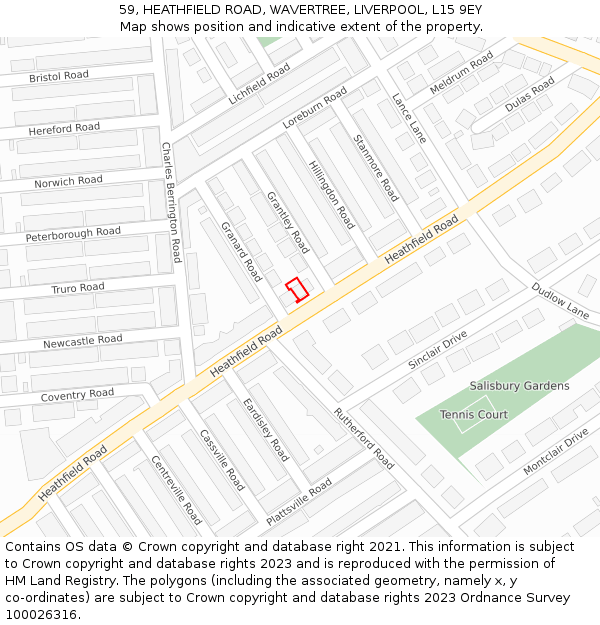 59, HEATHFIELD ROAD, WAVERTREE, LIVERPOOL, L15 9EY: Location map and indicative extent of plot