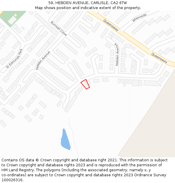 59, HEBDEN AVENUE, CARLISLE, CA2 6TW: Location map and indicative extent of plot