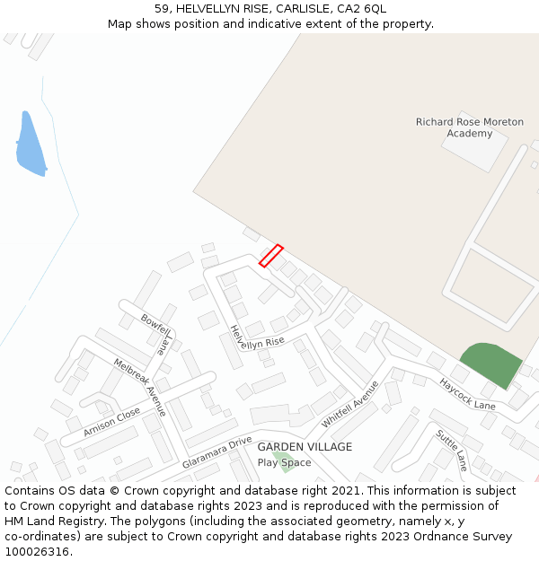 59, HELVELLYN RISE, CARLISLE, CA2 6QL: Location map and indicative extent of plot