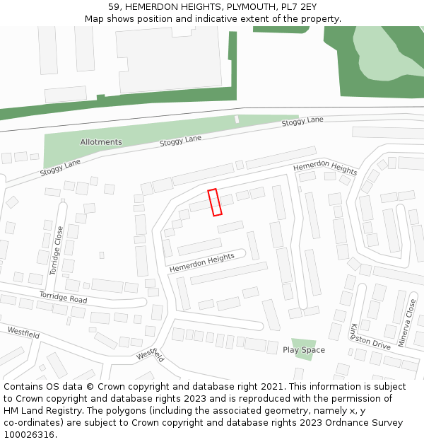 59, HEMERDON HEIGHTS, PLYMOUTH, PL7 2EY: Location map and indicative extent of plot