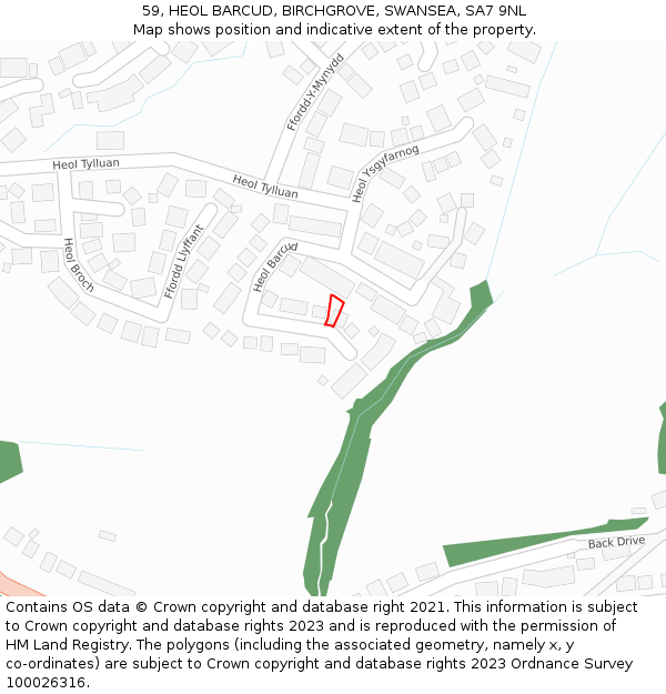 59, HEOL BARCUD, BIRCHGROVE, SWANSEA, SA7 9NL: Location map and indicative extent of plot
