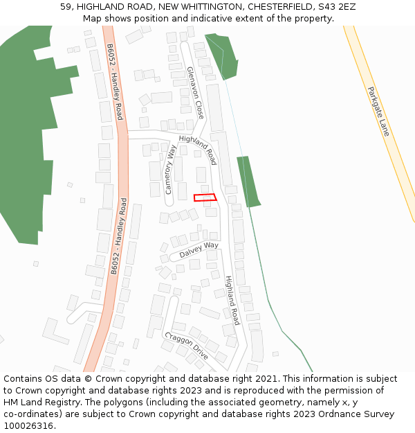 59, HIGHLAND ROAD, NEW WHITTINGTON, CHESTERFIELD, S43 2EZ: Location map and indicative extent of plot