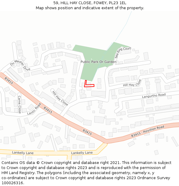 59, HILL HAY CLOSE, FOWEY, PL23 1EL: Location map and indicative extent of plot