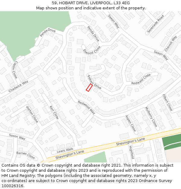 59, HOBART DRIVE, LIVERPOOL, L33 4EG: Location map and indicative extent of plot