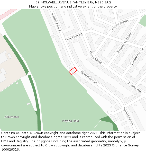59, HOLYWELL AVENUE, WHITLEY BAY, NE26 3AQ: Location map and indicative extent of plot