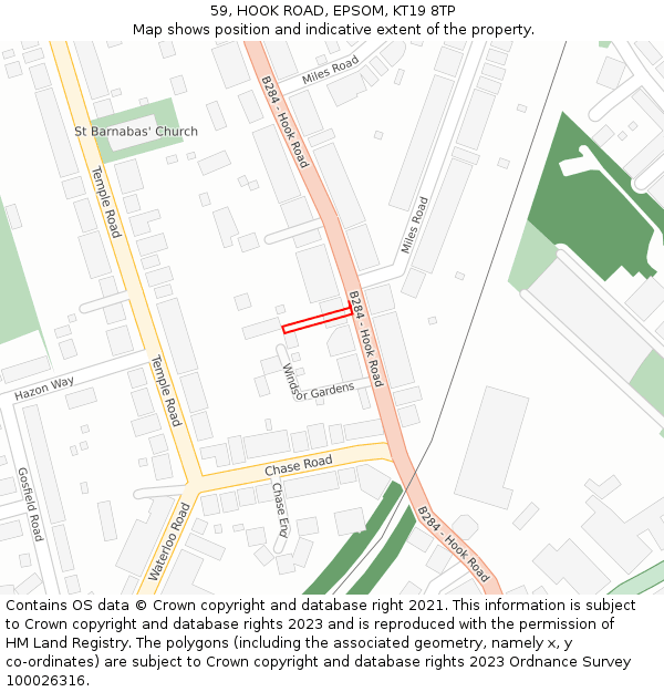 59, HOOK ROAD, EPSOM, KT19 8TP: Location map and indicative extent of plot