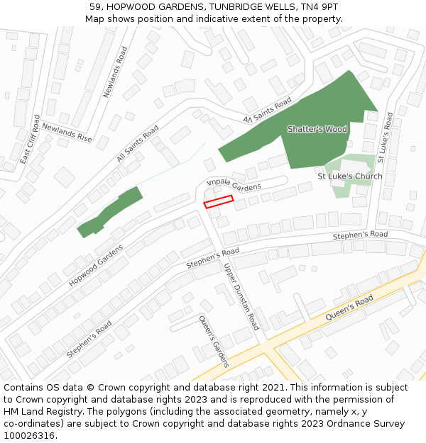 59, HOPWOOD GARDENS, TUNBRIDGE WELLS, TN4 9PT: Location map and indicative extent of plot