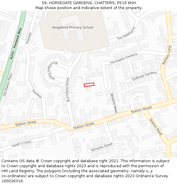 59, HORSEGATE GARDENS, CHATTERIS, PE16 6NH: Location map and indicative extent of plot