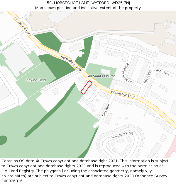 59, HORSESHOE LANE, WATFORD, WD25 7NJ: Location map and indicative extent of plot