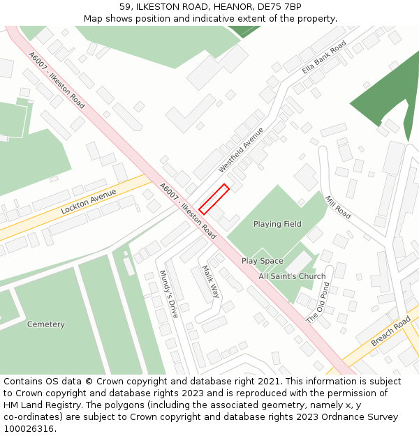 59, ILKESTON ROAD, HEANOR, DE75 7BP: Location map and indicative extent of plot