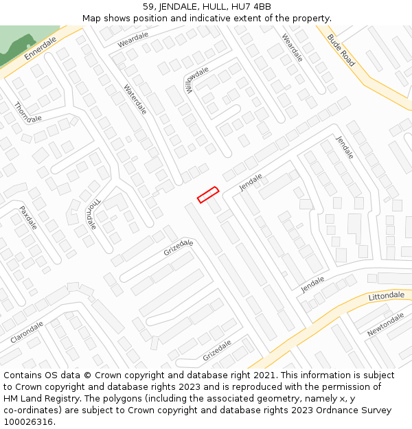 59, JENDALE, HULL, HU7 4BB: Location map and indicative extent of plot