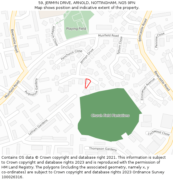 59, JERMYN DRIVE, ARNOLD, NOTTINGHAM, NG5 9PN: Location map and indicative extent of plot