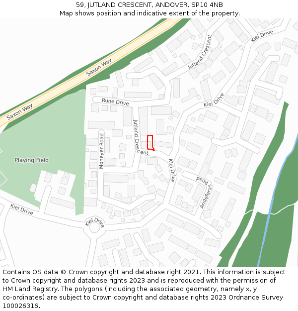 59, JUTLAND CRESCENT, ANDOVER, SP10 4NB: Location map and indicative extent of plot