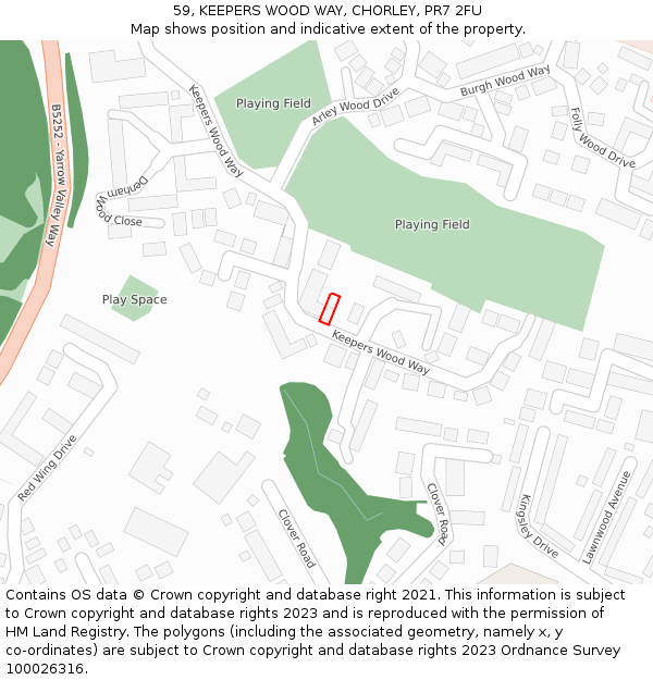 59, KEEPERS WOOD WAY, CHORLEY, PR7 2FU: Location map and indicative extent of plot