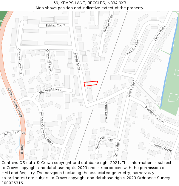 59, KEMPS LANE, BECCLES, NR34 9XB: Location map and indicative extent of plot