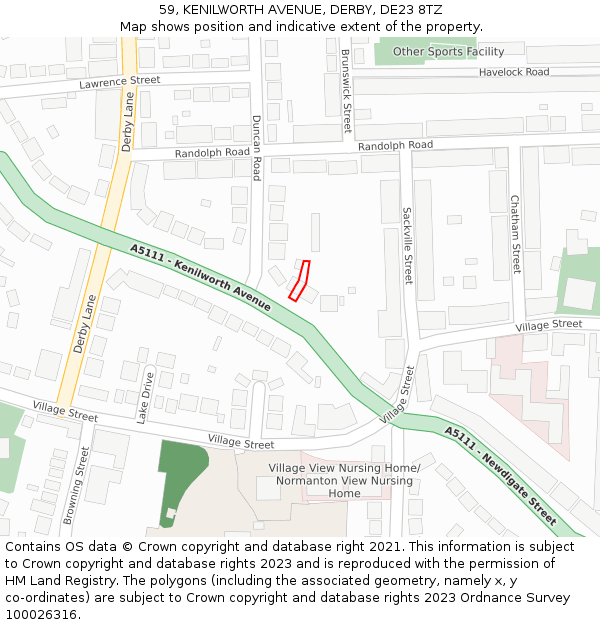 59, KENILWORTH AVENUE, DERBY, DE23 8TZ: Location map and indicative extent of plot