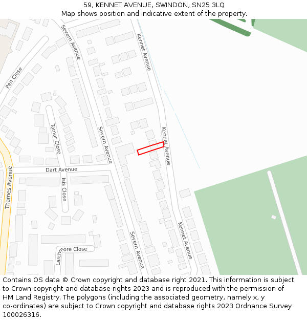 59, KENNET AVENUE, SWINDON, SN25 3LQ: Location map and indicative extent of plot