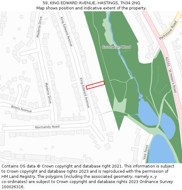 59, KING EDWARD AVENUE, HASTINGS, TN34 2NG: Location map and indicative extent of plot
