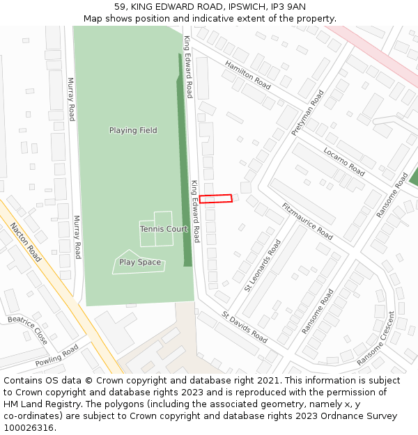 59, KING EDWARD ROAD, IPSWICH, IP3 9AN: Location map and indicative extent of plot