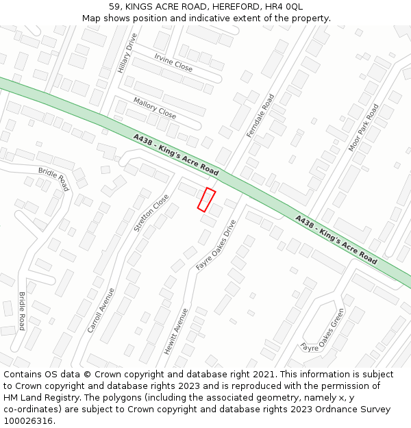 59, KINGS ACRE ROAD, HEREFORD, HR4 0QL: Location map and indicative extent of plot