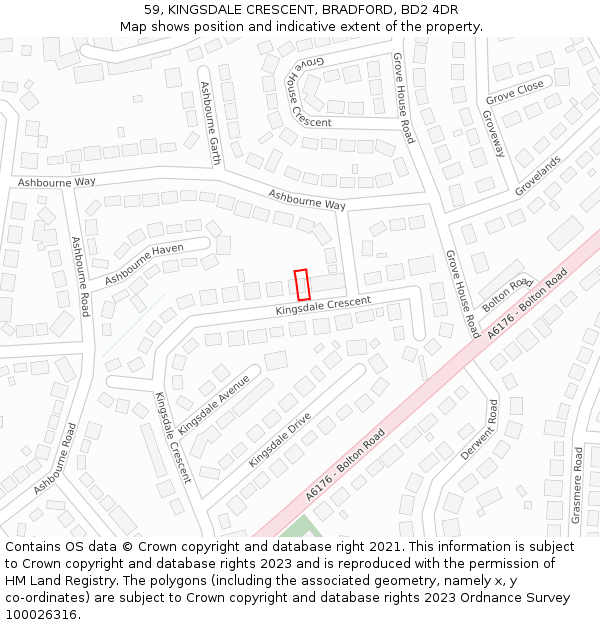 59, KINGSDALE CRESCENT, BRADFORD, BD2 4DR: Location map and indicative extent of plot