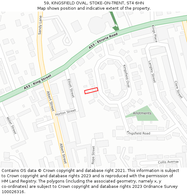 59, KINGSFIELD OVAL, STOKE-ON-TRENT, ST4 6HN: Location map and indicative extent of plot