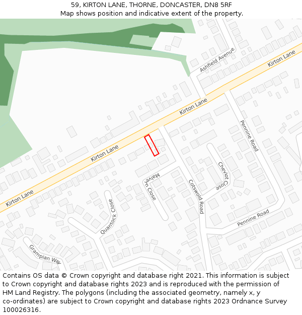 59, KIRTON LANE, THORNE, DONCASTER, DN8 5RF: Location map and indicative extent of plot