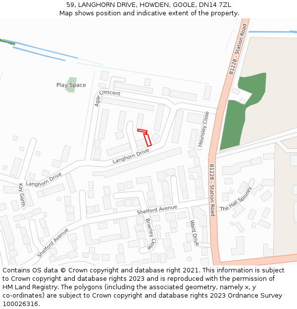 59, LANGHORN DRIVE, HOWDEN, GOOLE, DN14 7ZL: Location map and indicative extent of plot
