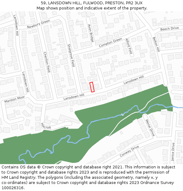59, LANSDOWN HILL, FULWOOD, PRESTON, PR2 3UX: Location map and indicative extent of plot