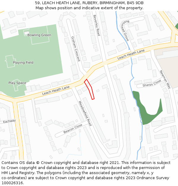 59, LEACH HEATH LANE, RUBERY, BIRMINGHAM, B45 9DB: Location map and indicative extent of plot