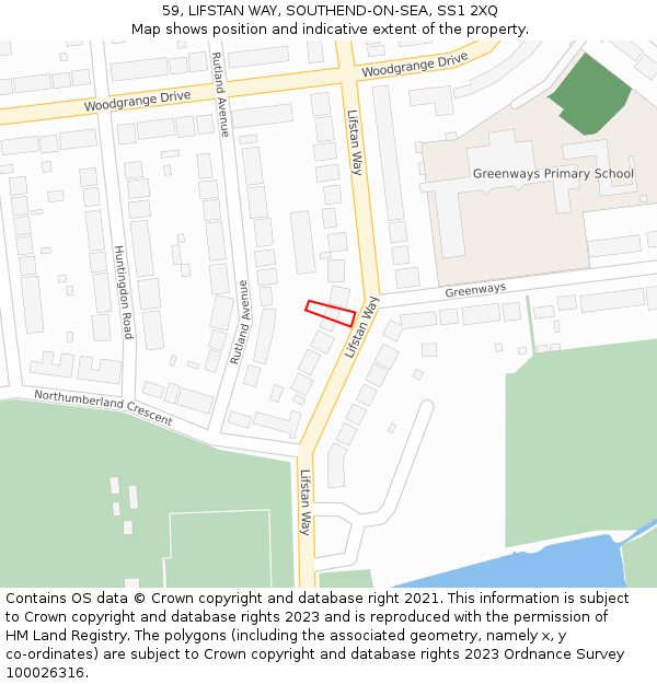59, LIFSTAN WAY, SOUTHEND-ON-SEA, SS1 2XQ: Location map and indicative extent of plot