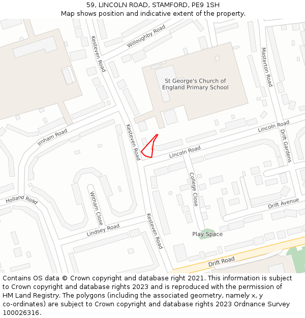 59, LINCOLN ROAD, STAMFORD, PE9 1SH: Location map and indicative extent of plot