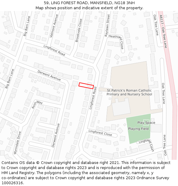 59, LING FOREST ROAD, MANSFIELD, NG18 3NH: Location map and indicative extent of plot