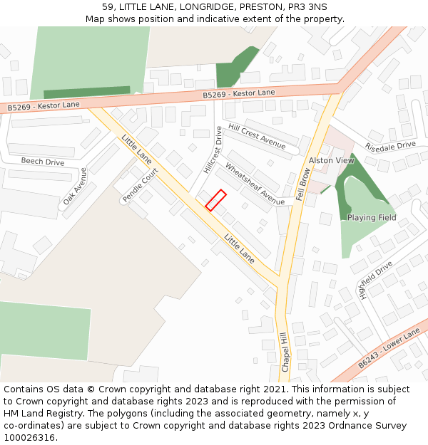 59, LITTLE LANE, LONGRIDGE, PRESTON, PR3 3NS: Location map and indicative extent of plot