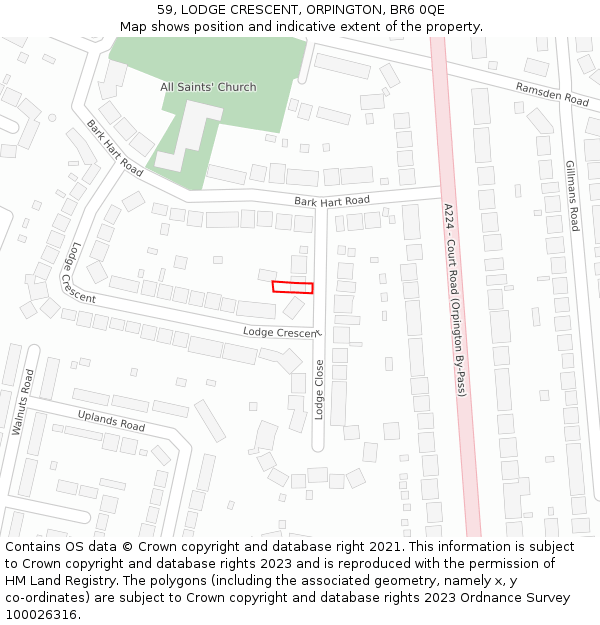 59, LODGE CRESCENT, ORPINGTON, BR6 0QE: Location map and indicative extent of plot