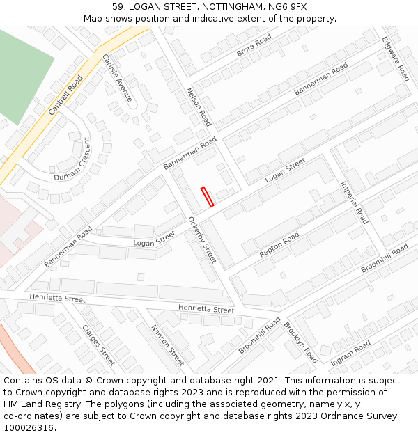 59, LOGAN STREET, NOTTINGHAM, NG6 9FX: Location map and indicative extent of plot