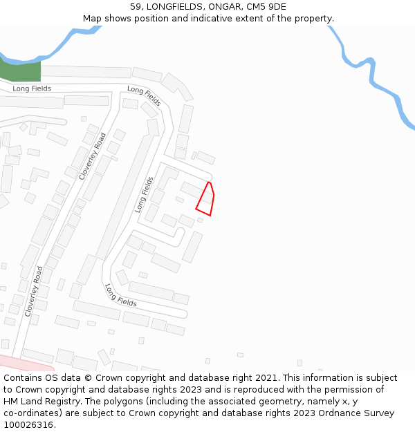 59, LONGFIELDS, ONGAR, CM5 9DE: Location map and indicative extent of plot