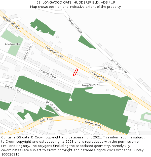 59, LONGWOOD GATE, HUDDERSFIELD, HD3 4UP: Location map and indicative extent of plot