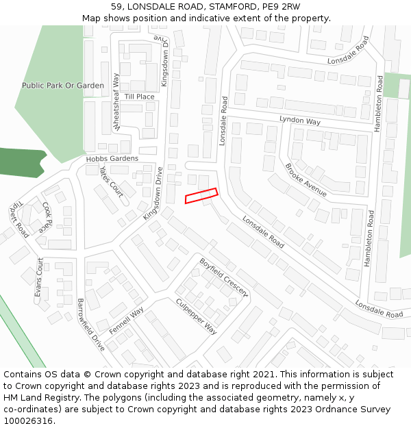59, LONSDALE ROAD, STAMFORD, PE9 2RW: Location map and indicative extent of plot
