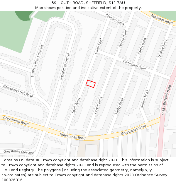 59, LOUTH ROAD, SHEFFIELD, S11 7AU: Location map and indicative extent of plot