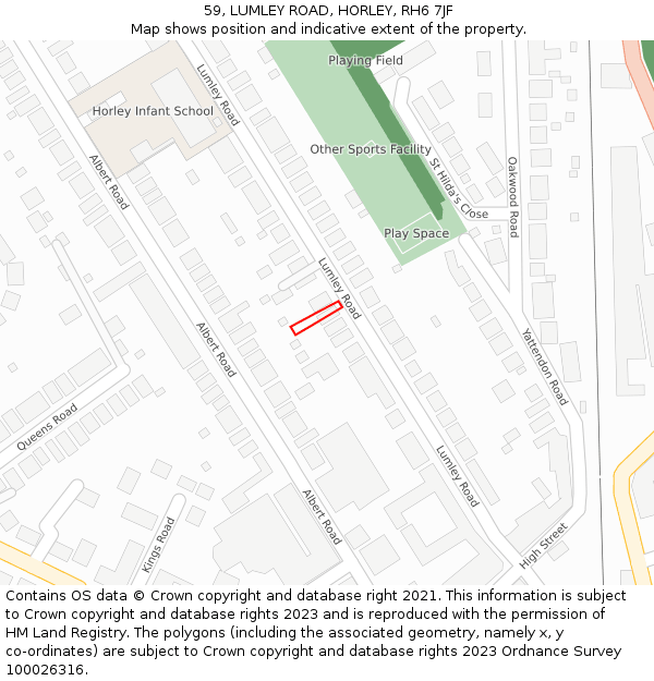 59, LUMLEY ROAD, HORLEY, RH6 7JF: Location map and indicative extent of plot