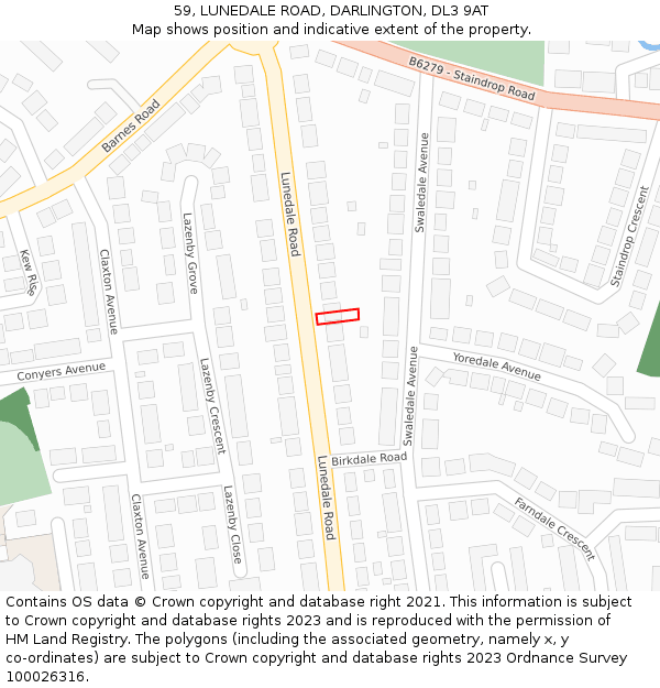 59, LUNEDALE ROAD, DARLINGTON, DL3 9AT: Location map and indicative extent of plot