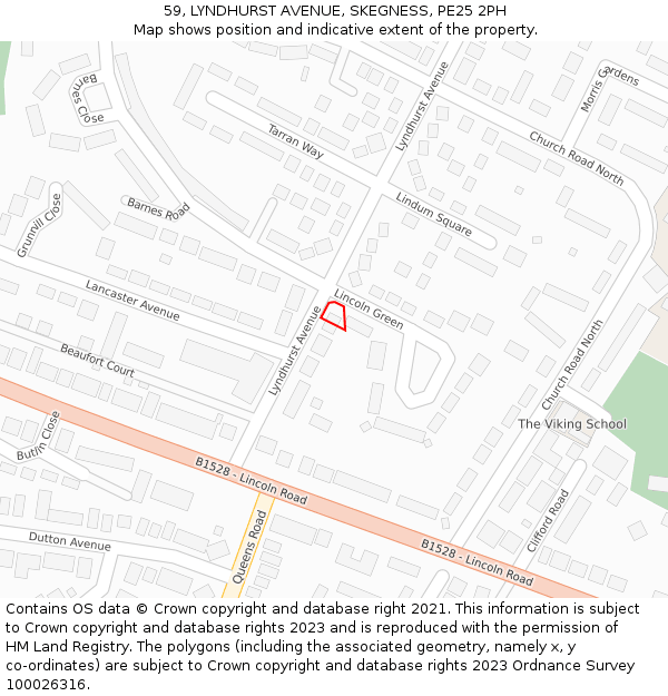 59, LYNDHURST AVENUE, SKEGNESS, PE25 2PH: Location map and indicative extent of plot