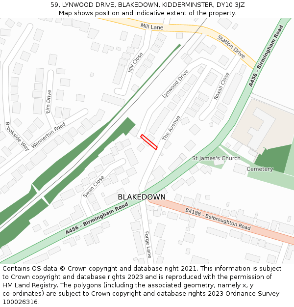 59, LYNWOOD DRIVE, BLAKEDOWN, KIDDERMINSTER, DY10 3JZ: Location map and indicative extent of plot