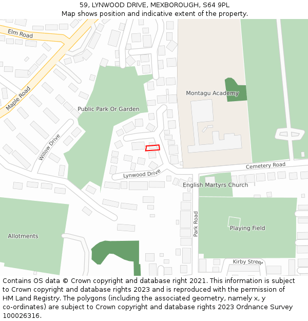 59, LYNWOOD DRIVE, MEXBOROUGH, S64 9PL: Location map and indicative extent of plot