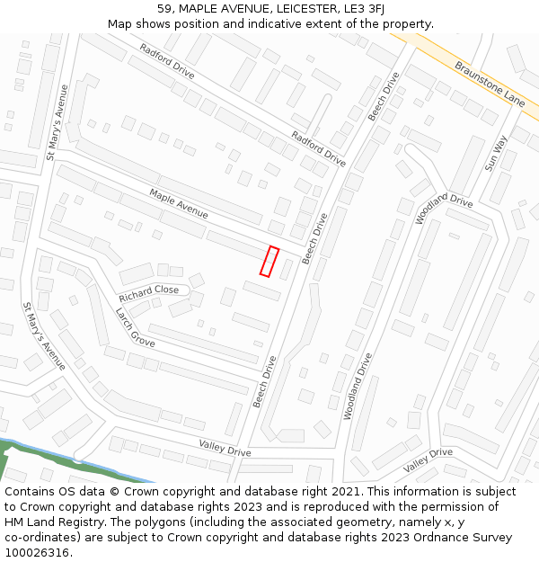 59, MAPLE AVENUE, LEICESTER, LE3 3FJ: Location map and indicative extent of plot