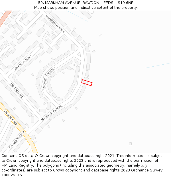 59, MARKHAM AVENUE, RAWDON, LEEDS, LS19 6NE: Location map and indicative extent of plot
